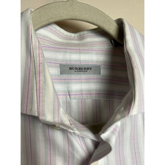 Burberry Purple Stripe French Cuff Button Down Shirt Men's Sz. 16-41 - Picture 4 of 8